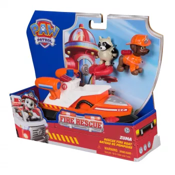 PAW Patrol Ugunsdzēsības glābšana: Zuma glābšanas ugunsdzēsības laiva ar darbības figūru, palaižamu glābšanas riņķi, jenotu un rotaļu laivu, bērnu rotaļlietas zēniem un meitenēm no 3 gadu vecuma