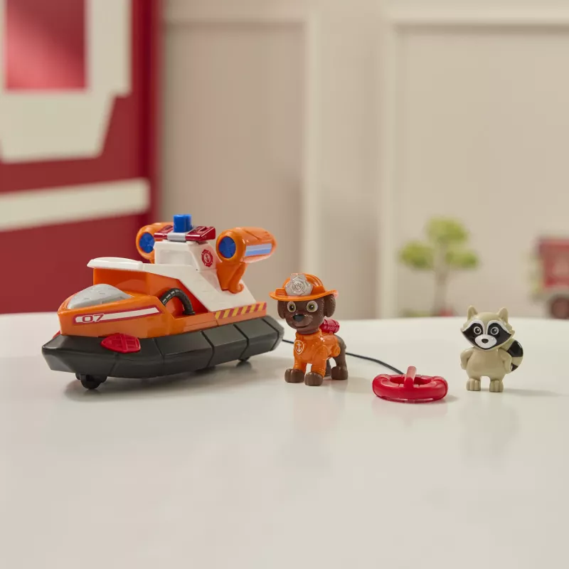 PAW Patrol Ugunsdzēsības glābšana: Zuma glābšanas ugunsdzēsības laiva ar darbības figūru, palaižamu glābšanas riņķi, jenotu un rotaļu laivu, bērnu rotaļlietas zēniem un meitenēm no 3 gadu vecuma