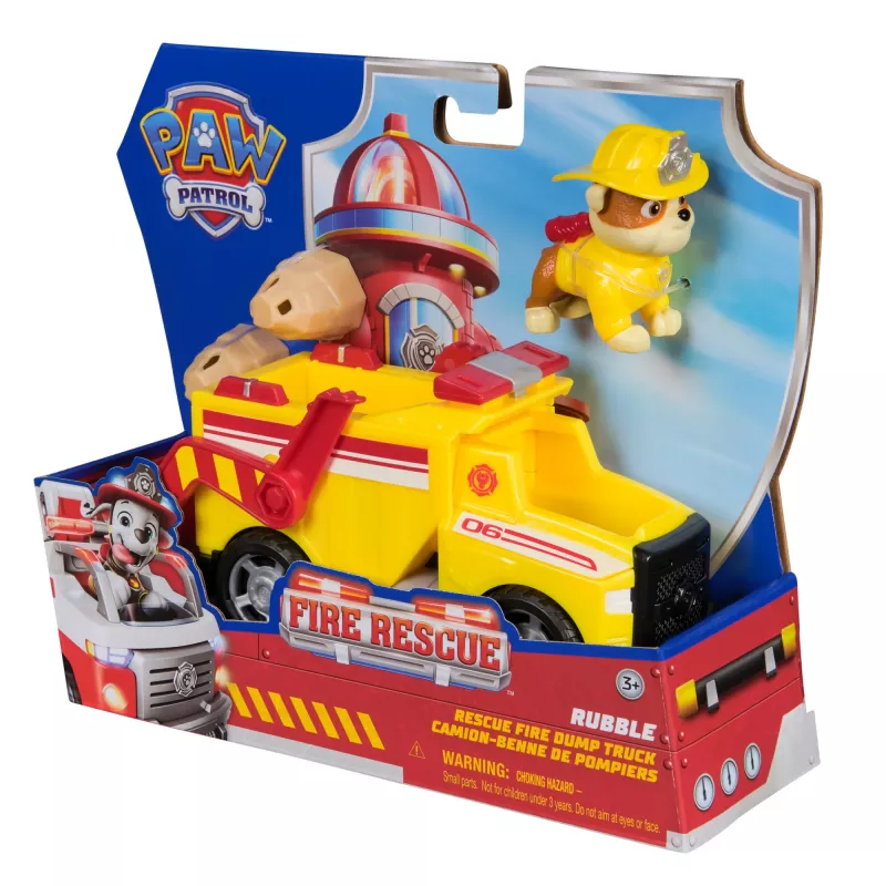 PAW Patrol Ugunsdzēsības Glābšana: Rubble glābšanas ugunsdzēsības pašgāzējs ar darbības figūru, lādiņiem un rotaļu kravas automašīnu, bērnu rotaļlietas zēniem un meitenēm no 3 gadu vecuma