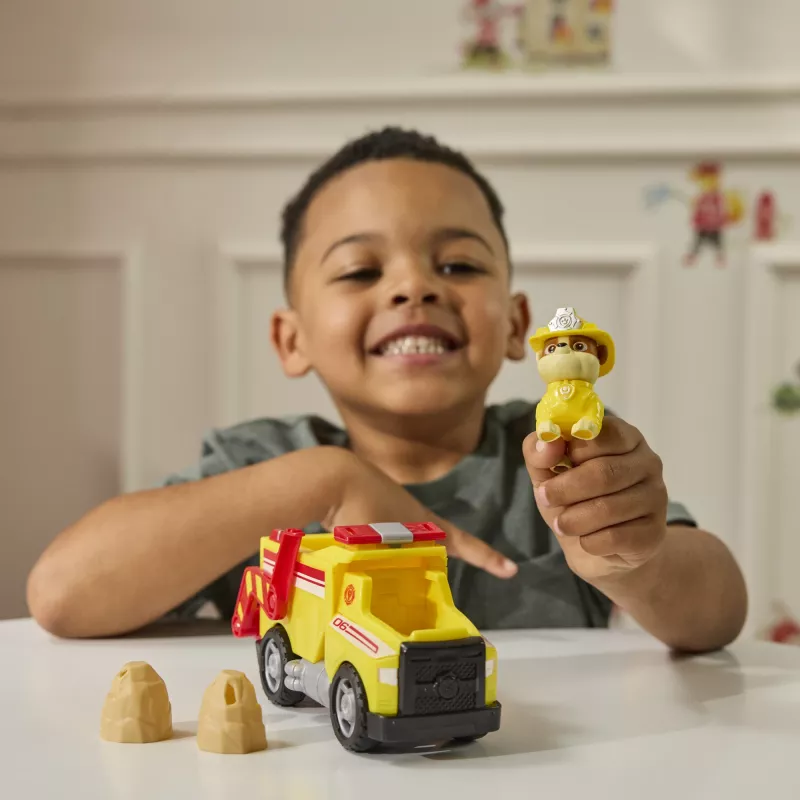 PAW Patrol Ugunsdzēsības Glābšana: Rubble glābšanas ugunsdzēsības pašgāzējs ar darbības figūru, lādiņiem un rotaļu kravas automašīnu, bērnu rotaļlietas zēniem un meitenēm no 3 gadu vecuma
