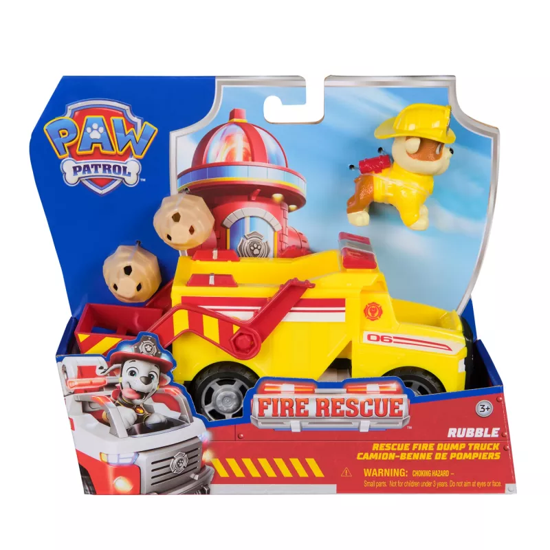 PAW Patrol Ugunsdzēsības Glābšana: Rubble glābšanas ugunsdzēsības pašgāzējs ar darbības figūru, lādiņiem un rotaļu kravas automašīnu, bērnu rotaļlietas zēniem un meitenēm no 3 gadu vecuma
