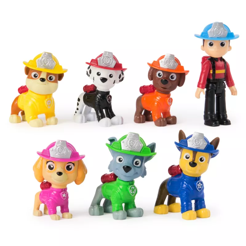 PAW Patrol ugunsdzēsēju glābšanas komandas komplekts ar 7 kolekcionējamām figūriņām, ieskaitot Raideru un 6 kucēnus, bērnu rotaļlietas zēniem un meitenēm no 3 gadu vecuma