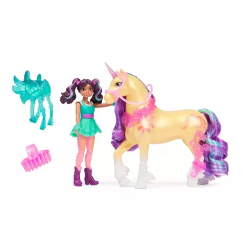 Usorteret Unicorn Academy Ava & Leaf Power of Friendship mini leļļu komplekts ar caurspīdīgiem segliem un 2 aksesuāriem, 168 mm, plastmasa