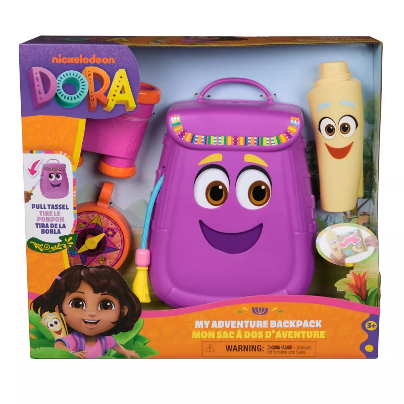 Spin Master Dora My Adventure Backpack ar ievelkamu karti, rotaļu binokli un kompasu – Daudzkrāsaina, vecumam 3+