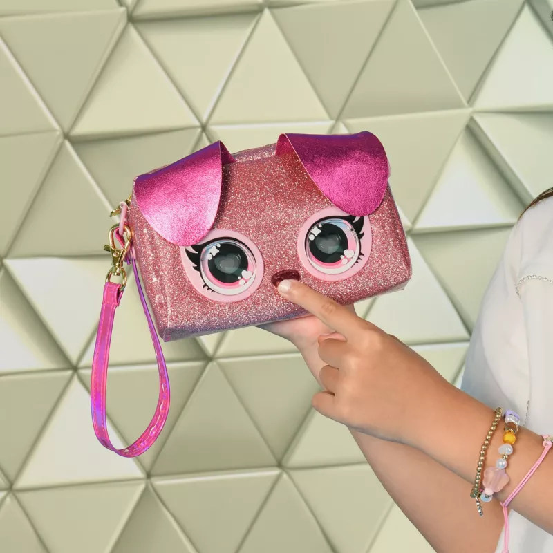 Purse Pets, Keepin’ It Clutch Dazzling Diva Puppy rotaļlieta un aproču maciņš ar apgaismojošām varavīksnes acīm, bērnu rotaļlietas meitenēm no 4 gadu vecuma