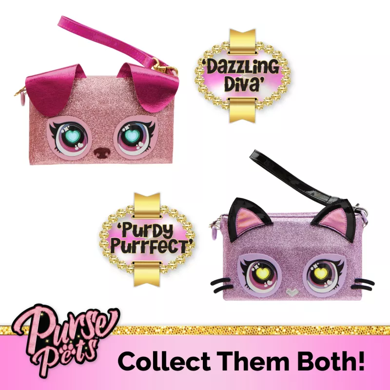 Purse Pets, Keepin’ It Clutch Dazzling Diva Puppy rotaļlieta un aproču maciņš ar apgaismojošām varavīksnes acīm, bērnu rotaļlietas meitenēm no 4 gadu vecuma