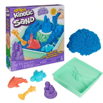 Kinetic Sand, smilšu kastes komplekts, radošas Lieldienu dāvanas, ietver 1 lb zilu formējamu rotaļu smilti, 4 rīkus un veidnes, uzglabāšana, sensoriskas rotaļlietas bērniem no 3 gadu vecuma