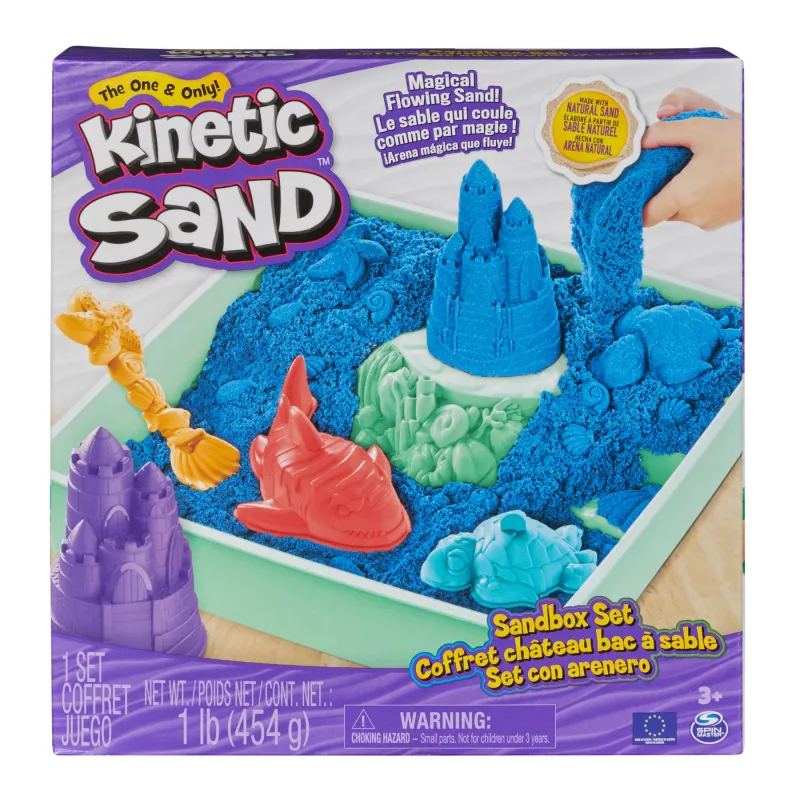 Kinetic Sand, smilšu kastes komplekts, radošas Lieldienu dāvanas, ietver 1 lb zilu formējamu rotaļu smilti, 4 rīkus un veidnes, uzglabāšana, sensoriskas rotaļlietas bērniem no 3 gadu vecuma