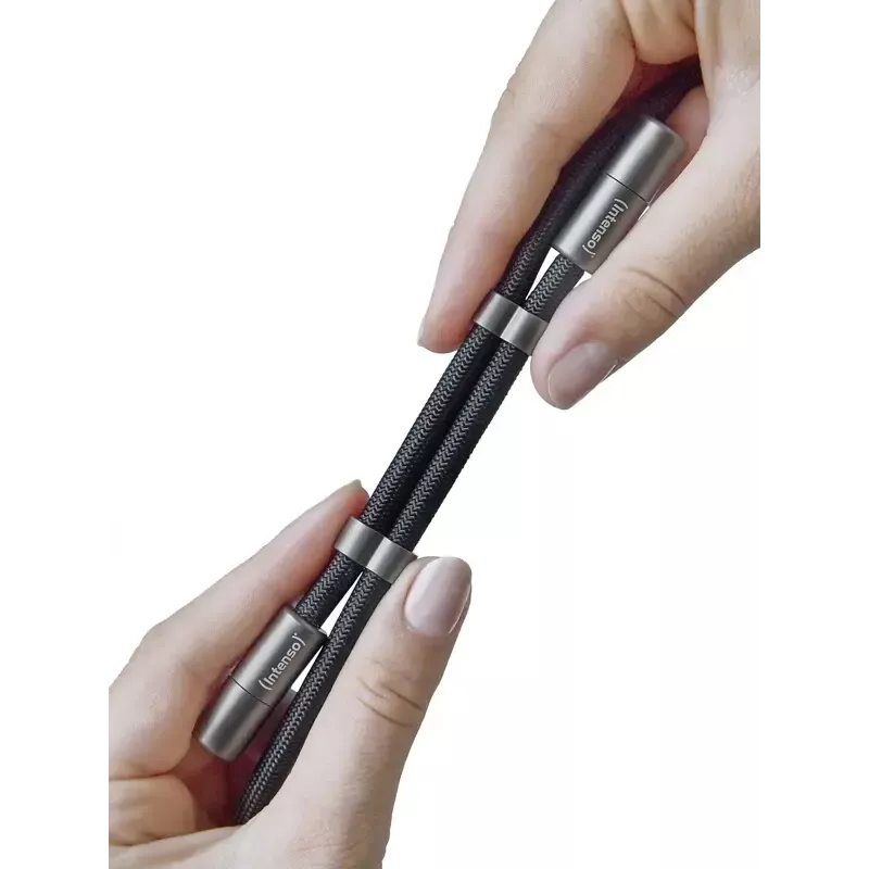 Intenso USB-C uzlādes štrope tālruņa kakla siksnas kabelis 60W ātrā uzlāde regulējams garums 1,65m neilons melns