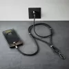 Intenso USB-C uzlādes štrope tālruņa kakla siksnas kabelis 60W ātrā uzlāde regulējams garums 1,65m neilons melns