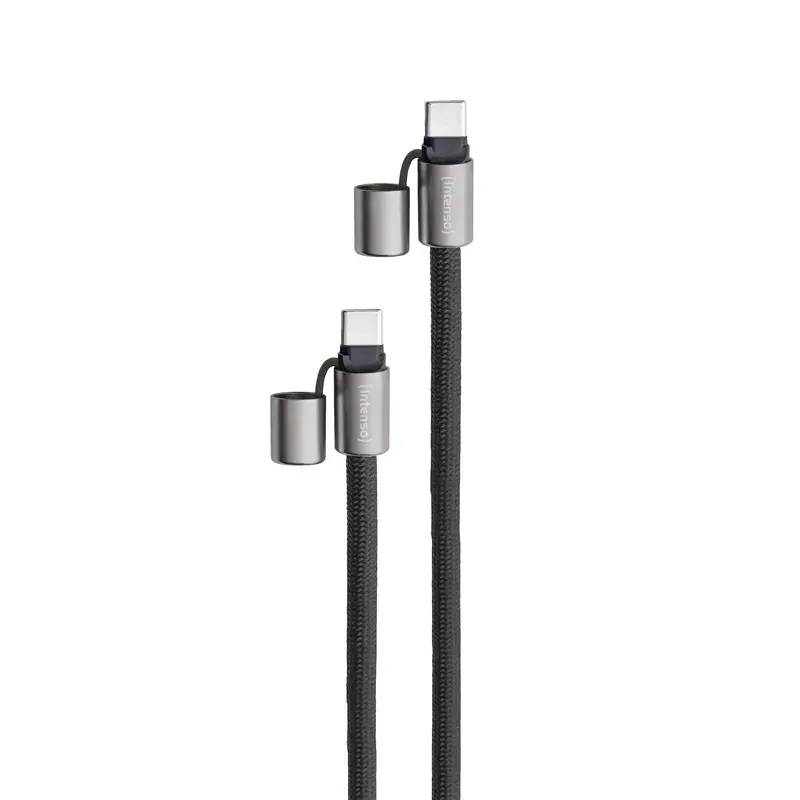 Intenso USB-C uzlādes štrope tālruņa kakla siksnas kabelis 60W ātrā uzlāde regulējams garums 1,65m neilons melns