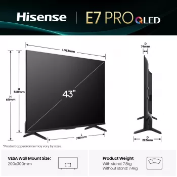 Hisense 43E77Q PRO 109.2 cm (43 collas) 4K Ultra HD Smart TV Wi-Fi Melns