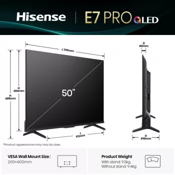 Hisense 50E77Q PRO 127 cm (50 collas) 4K Ultra HD Smart TV Wi-Fi Melns