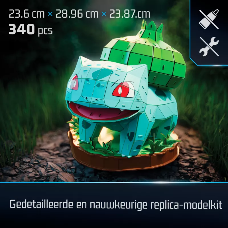 4D Build, Pokémon Bulbasaur 3D modeļa komplekts, Pokémon figūra, Kanto pirmā partnera kolekcija, galda dekors, 195 detaļas, vecumam no 12 gadiem
