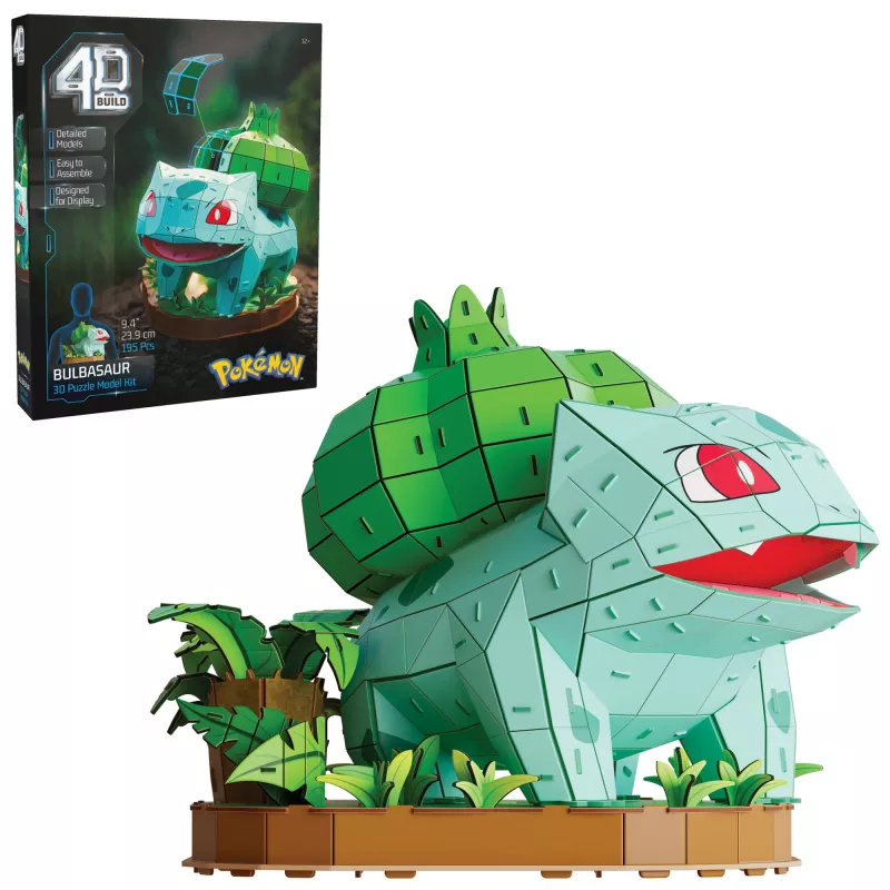 4D Build, Pokémon Bulbasaur 3D modeļa komplekts, Pokémon figūra, Kanto pirmā partnera kolekcija, galda dekors, 195 detaļas, vecumam no 12 gadiem
