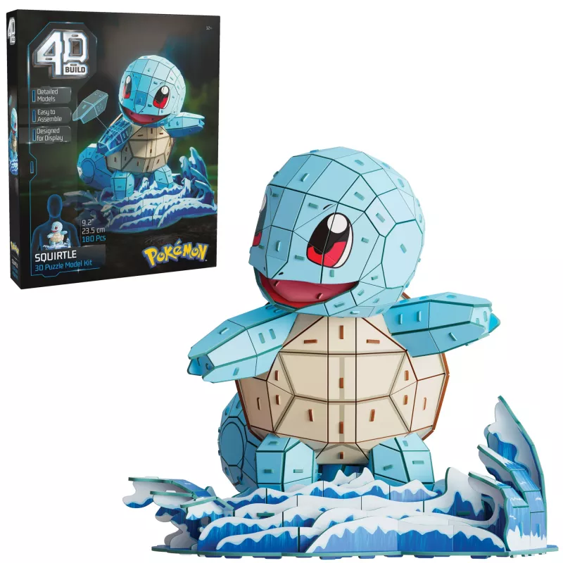 4D Build , Pokémon Squirtle 3D modeļa komplekts, Pokémon figūra, Kanto pirmā partnera kolekcija, galda dekors, 180 gabali, no 12 gadu vecuma