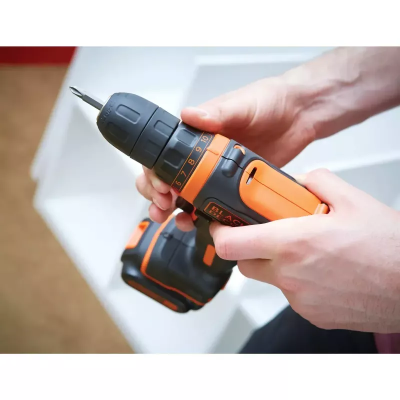 Pistol Grip Drill Melns & Decker BDCDD12-QW, Keyless, 1.5 Ah