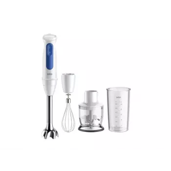 Rokas blenderis Braun Household MultiQuick 3 MQ30202M, 900 W, balts/zils, ar smalcinātāju un putojamo slotiņu