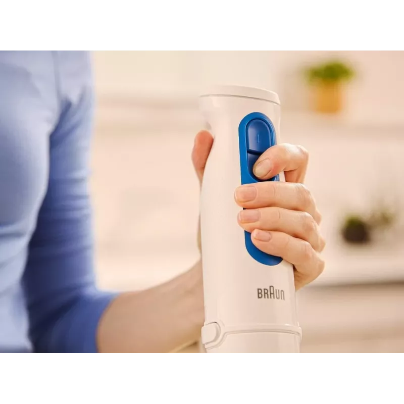 Rokas blenderis Braun Household MultiQuick 3 MQ30202M, 900 W, balts/zils, ar smalcinātāju un putojamo slotiņu