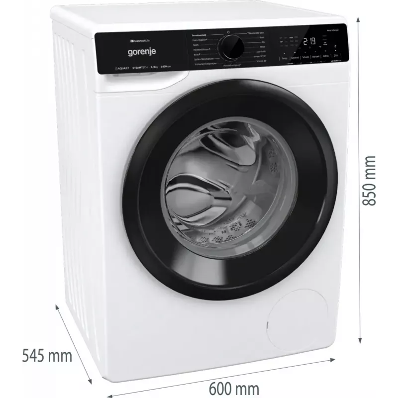 Veļas mazgājamā mašīna Gorenje G600 WPNA94A1TS ar priekšējo ielādi 9 kg 1300 RPM Balta A