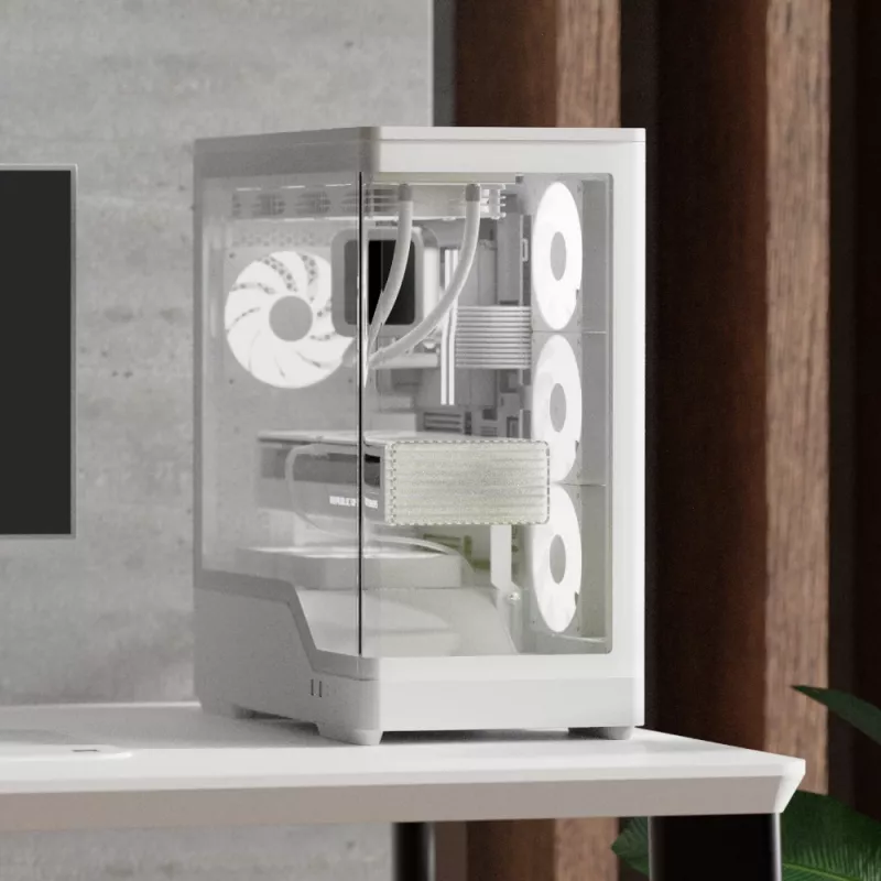 PC case AEROCOOL Geh Midi P500A balta — mid-tower ATX chassis, balta finish