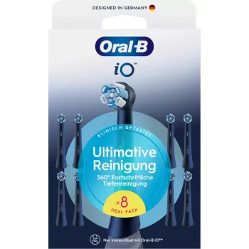 Oral-B iO Ultimate Clean rezerves birstes galviņas — 8 gab., melnas, izcilai aplikuma noņemšanai