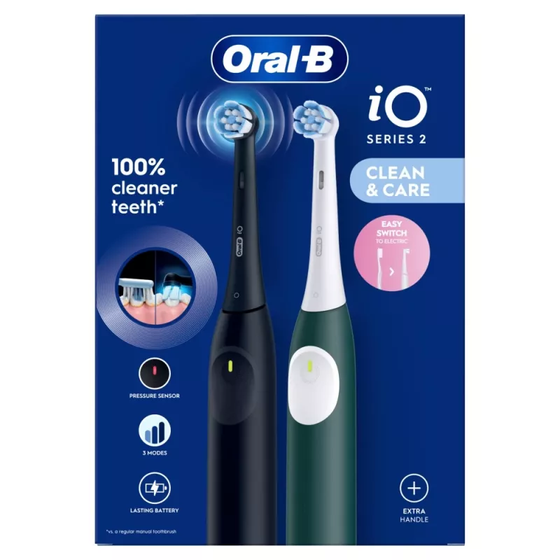 Elektriskā zobu birste BRAUN Oral‑B iO Series 2 Duo melna/zaļa, uzlādējama, modelis 62418