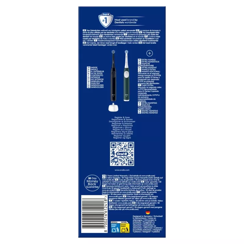 Elektriskā zobu birste BRAUN Oral‑B iO Series 2 Duo melna/zaļa, uzlādējama, modelis 62418