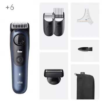 Braun BeardTrimmer 7 BT7520 Baterija 40 2 cm Mitrā un Sausā Melns, Zils