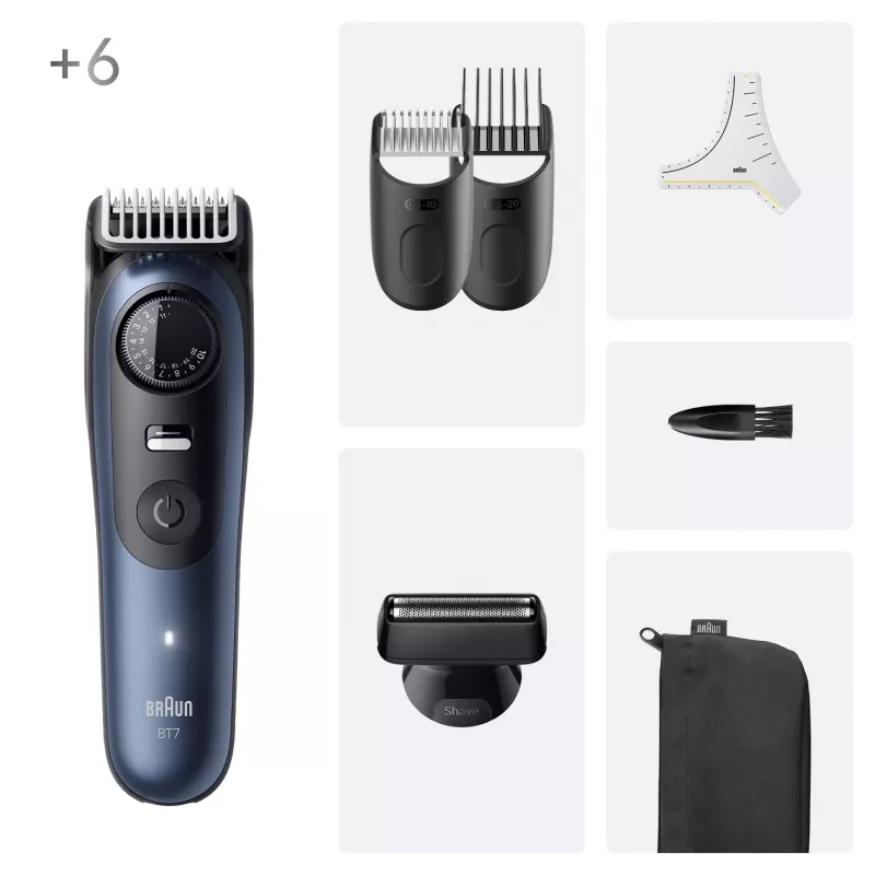 Braun BeardTrimmer 7 BT7520 Baterija 40 2 cm Mitrā un Sausā Melns, Zils
