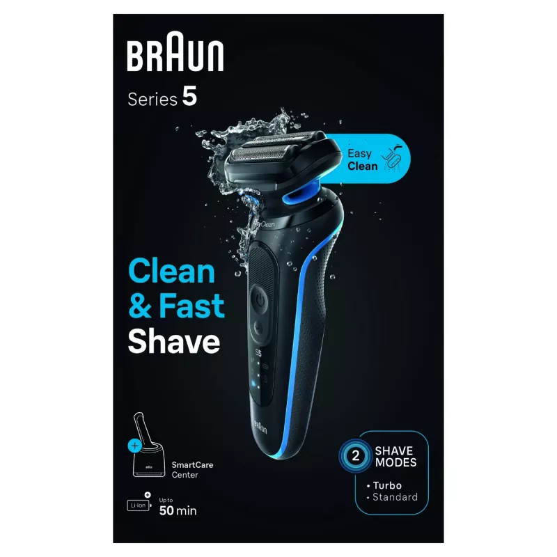 Braun Series 5 52-B7000cc folijas skuveklis ar trimmeri, melns, litija jonu akumulators