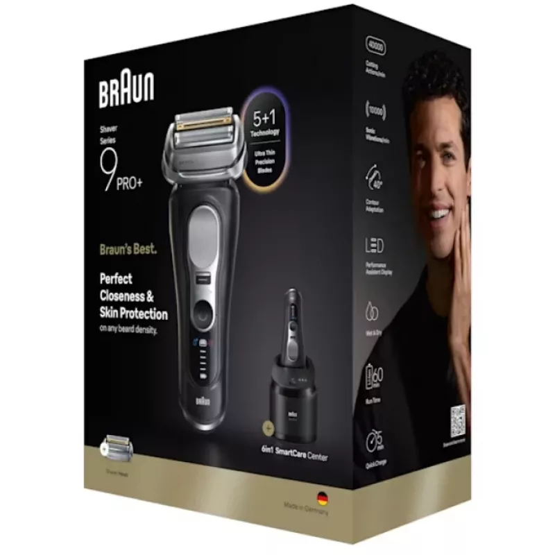 Folijas skuveklis Braun Series 9 Pro+ 9660CC Melns Sudraba Nerūsējošais tērauds