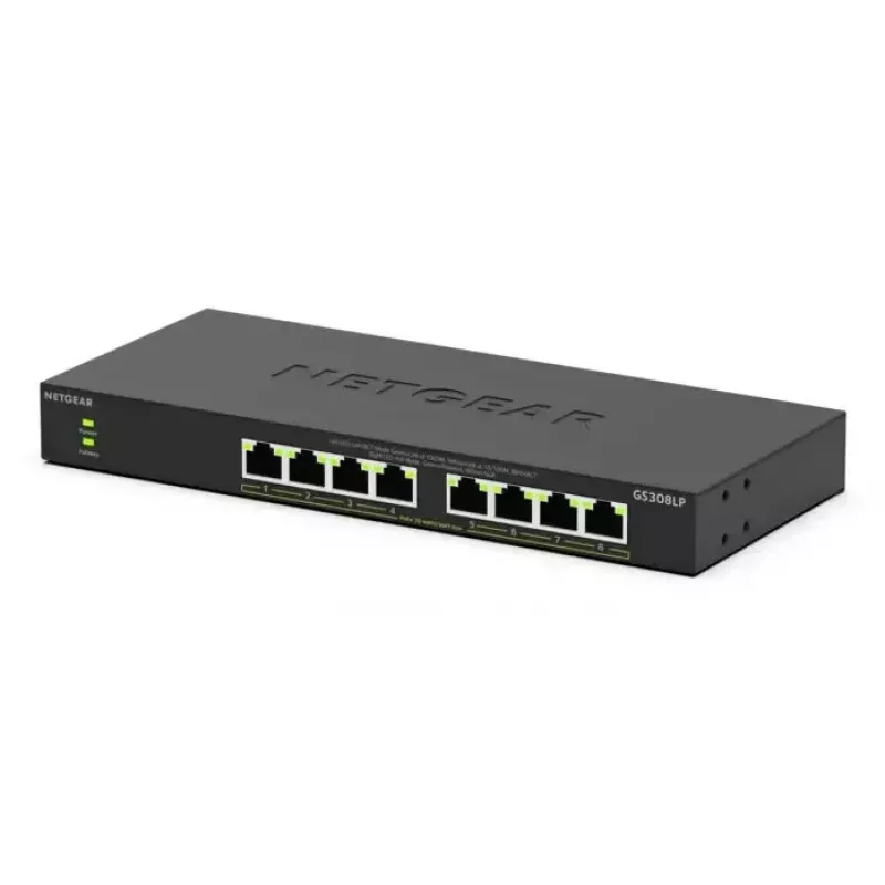 NETGEAR GS308LP Nepārvaldāms Gigabitu Ethernet (10/100/1000) barošana caur Ethernet (PoE) galddators Melns