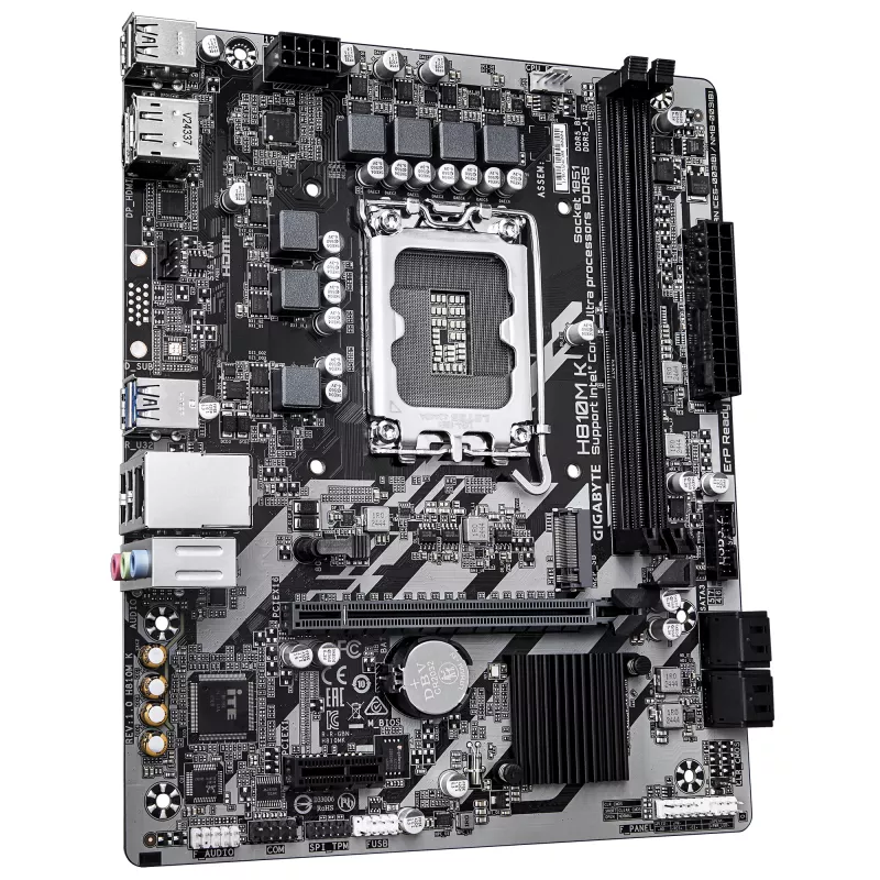 GIGABYTE H810M K Micro ATX mātesplate Intel Core Ultra (2. sērijai) — LGA 1851, DDR5 līdz 6400MHz, 1x PCIe 4.0 M.2, 1GbE