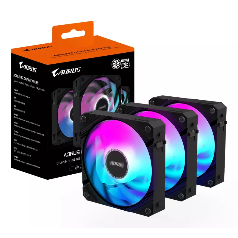 GIGABYTE AORUS EZ CHAIN FAN 120 (3 gab.) mātesplate 12 cm melns 3 gab.