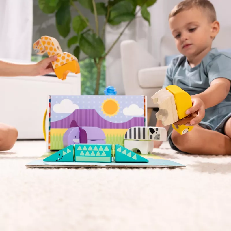 Konstrukciju rotaļlietu komplekts Spin Master Melissa & Doug Blockables Safari Playset – figūras un kraujamie klucīši