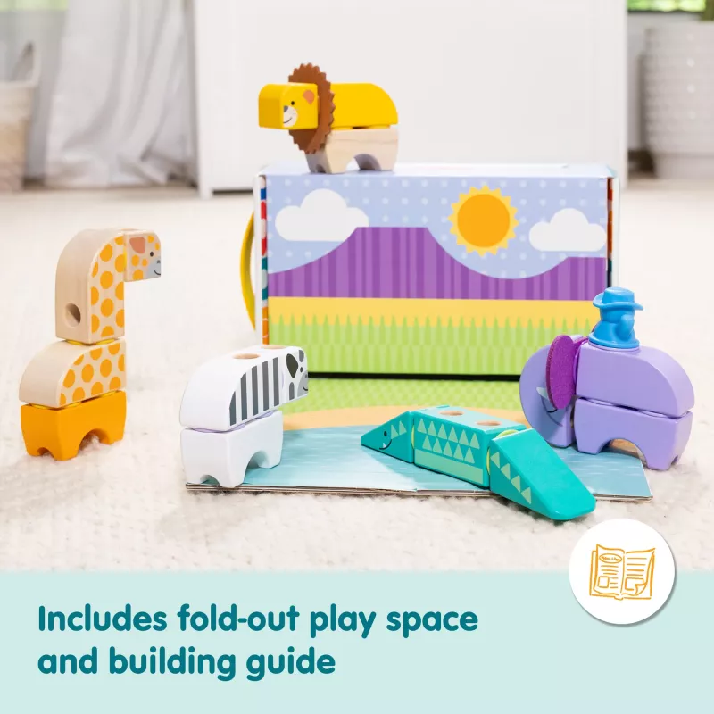 Konstrukciju rotaļlietu komplekts Spin Master Melissa & Doug Blockables Safari Playset – figūras un kraujamie klucīši
