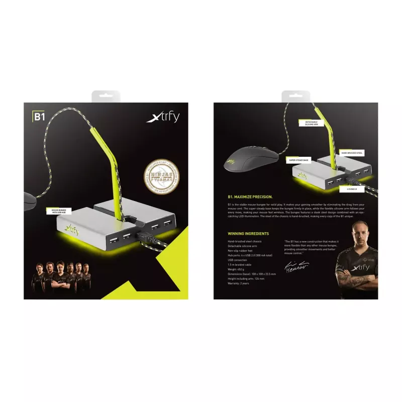 Xtrfy B1 Mouse Bungee LED peles turētājs ar 4 portu USB 2.0 centrmezglu