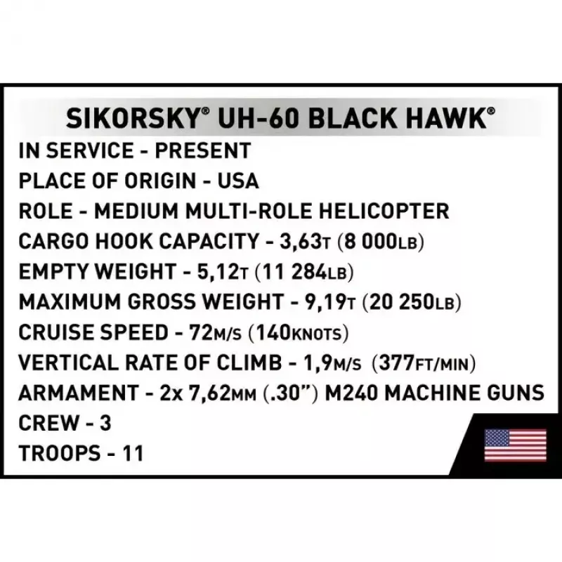 Konstrukciju komplekts Cobi Sikorsky UH-60 Melns Hawk 928 bloki, modelis COBl-5906