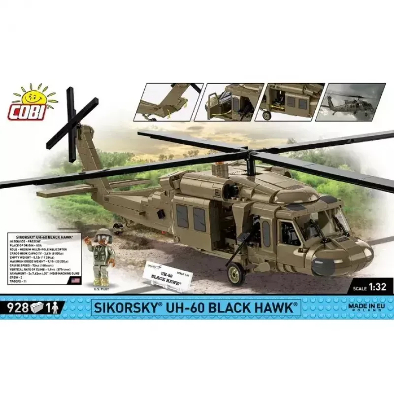 Konstrukciju komplekts Cobi Sikorsky UH-60 Melns Hawk 928 bloki, modelis COBl-5906