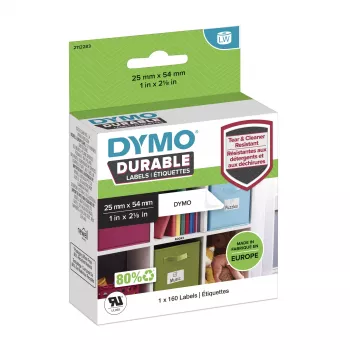 DYMO Oriģinālās LabelWriter Izturīgās Uzlīmes | 25 mm x 54 mm | Balts polipropilēns | 160 Pašlīmējošās Uzlīmes | Augsta Veiktspēja | Paredzētas LabelWriter Uzlīmju Printeriem