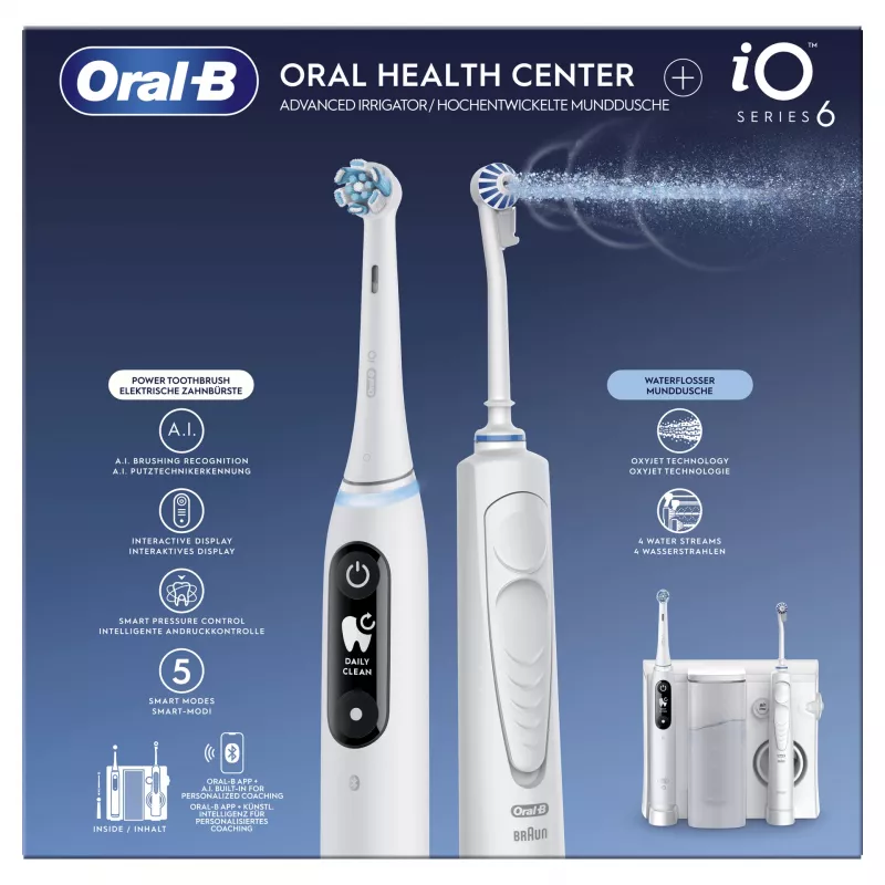 Rotējoši-oscilējoša zobu birste Oral-B iO6 Balta Pieaugušajiem Baterija 2 birstes galviņas
