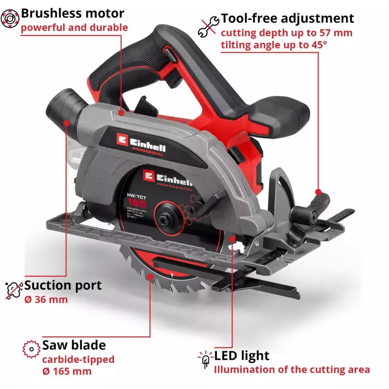 Bezvada ripzāģis EINHELL Professional TP-CS 18/165 Li BL, 18 V, solo (bez akumulatora/lādētāja)