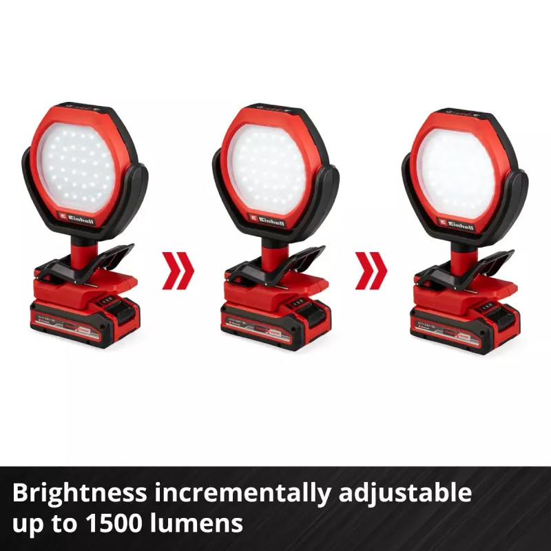 Bezvadu āra lampa EINHELL GC-OL 18/1500 Li‑Solo — LED gaisma, akumulators un lādētājs nav iekļauti