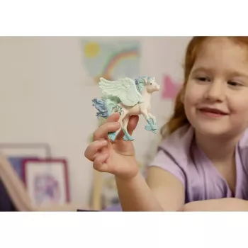 Schleich Stormy Unicorn Foal figūra, BAYALA sērija, modelis 70824, vecumam no 5 gadiem, bēša ar ziliem un zaļiem akcentiem