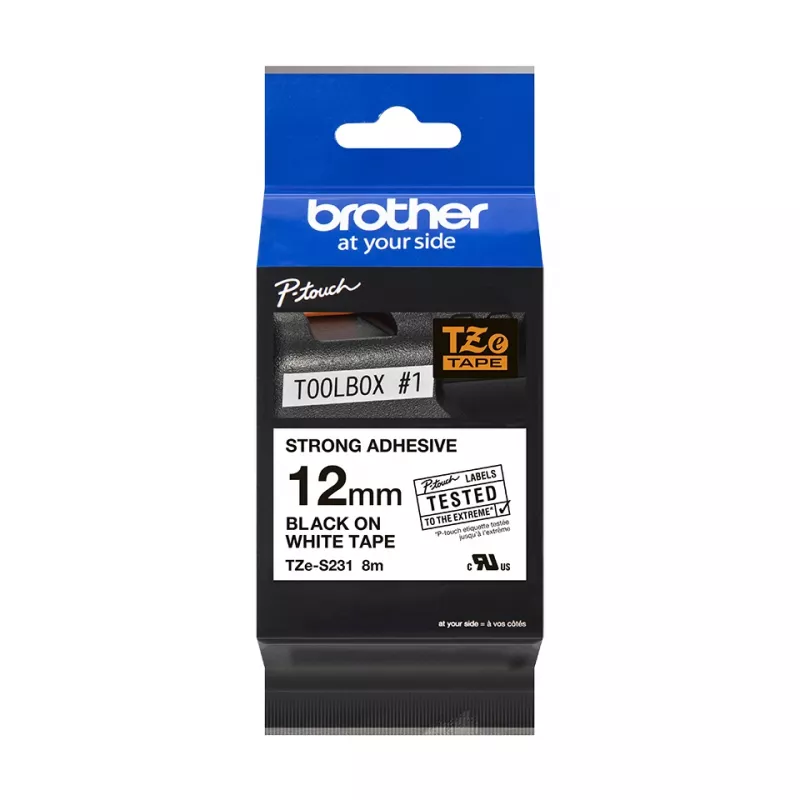 Etiķešu lente Brother TZe-S231 12mm melns uz balta