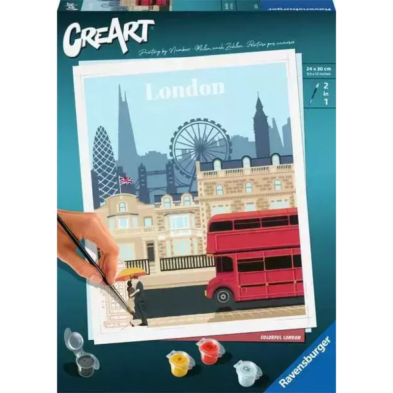 Gleznošanas komplekts Ravensburger CreArt — Krāsainā Londona (modelis 23525) audekla gleznošanai ar numurētu ceļvedi