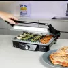 Kontaktgrils CECOTEC Rock'nGrill 2000 — 2000 W, taisnstūra, melns/nerūsējošais tērauds, regulējams termostats, 340×330×130 mm