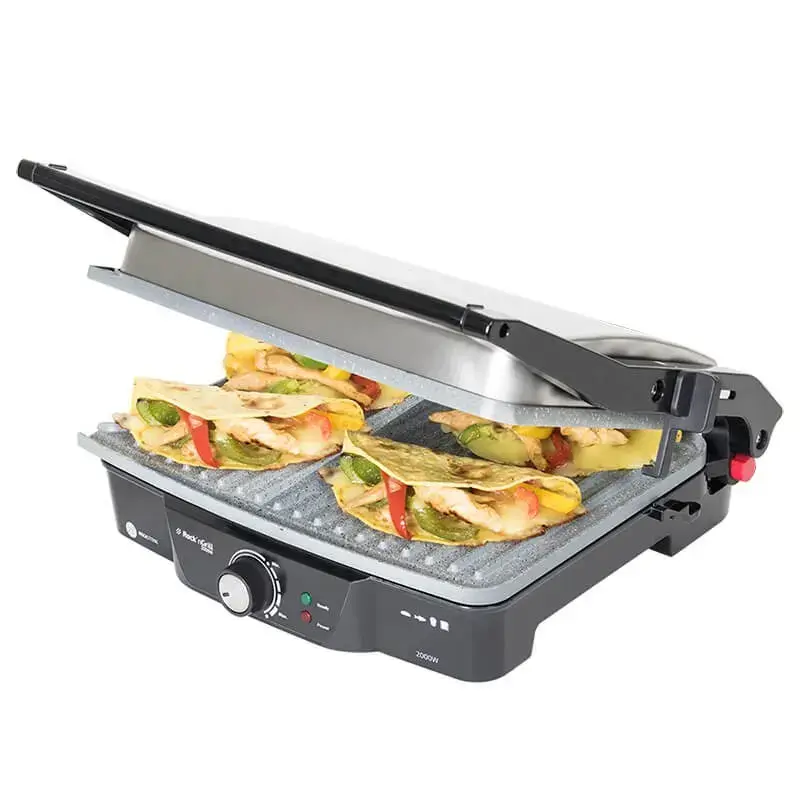 Kontaktgrils CECOTEC Rock'nGrill 2000 — 2000 W, taisnstūra, melns/nerūsējošais tērauds, regulējams termostats, 340×330×130 mm