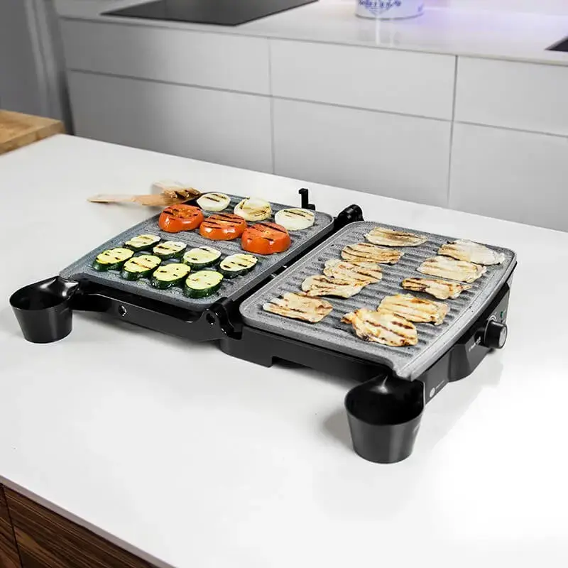 Kontaktgrils CECOTEC Rock'nGrill 2000 — 2000 W, taisnstūra, melns/nerūsējošais tērauds, regulējams termostats, 340×330×130 mm